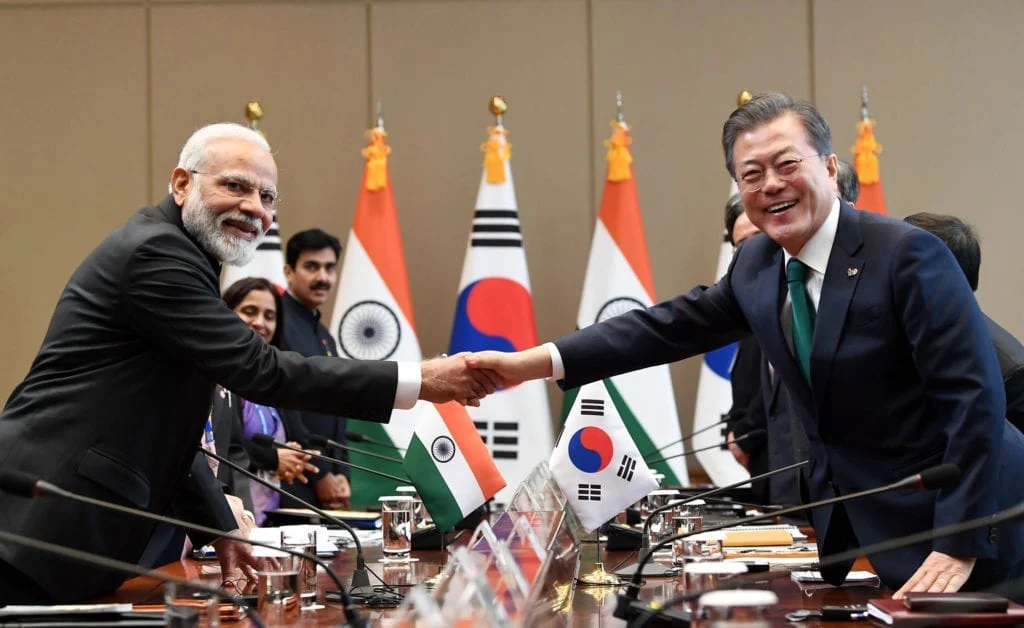 Indian Prime Minister Narendra Modi and the President of the Republic of South Korea Moon Jae-in