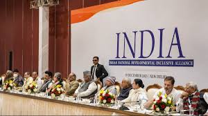 INDIA Bloc leaders at a conference