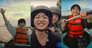 Jungkook and Jimin enjoying outdoor activities, including kayaking and biking, in the teaser.