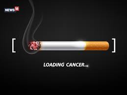 Graphic of a cigarette with the message 'Loading Cancer...' and a tumour forming at the burning end.