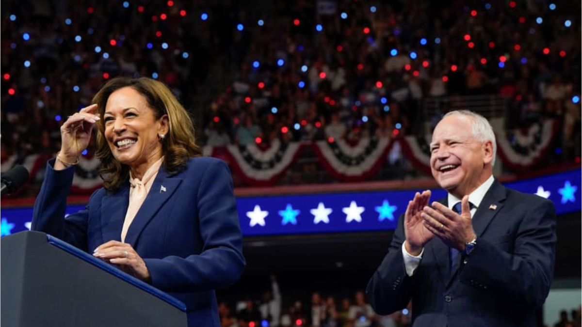 Kamala Harris and Tim Walz at the Pennsylvania rally yesterday