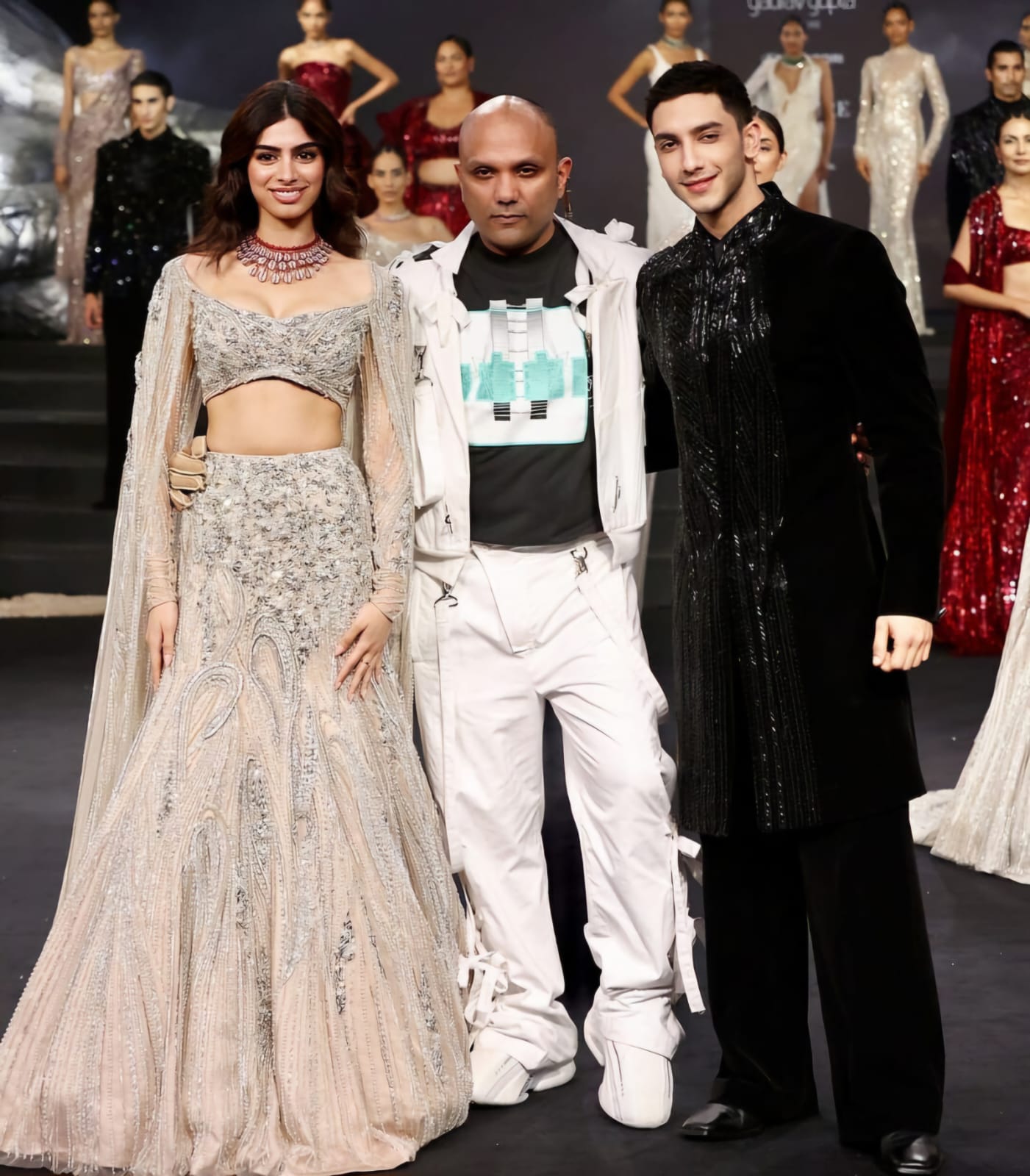 Khushi Kapoor And Vedang Raina stun in Gaurav Gupta at Fashion biggest night in Indian Couture Week.
