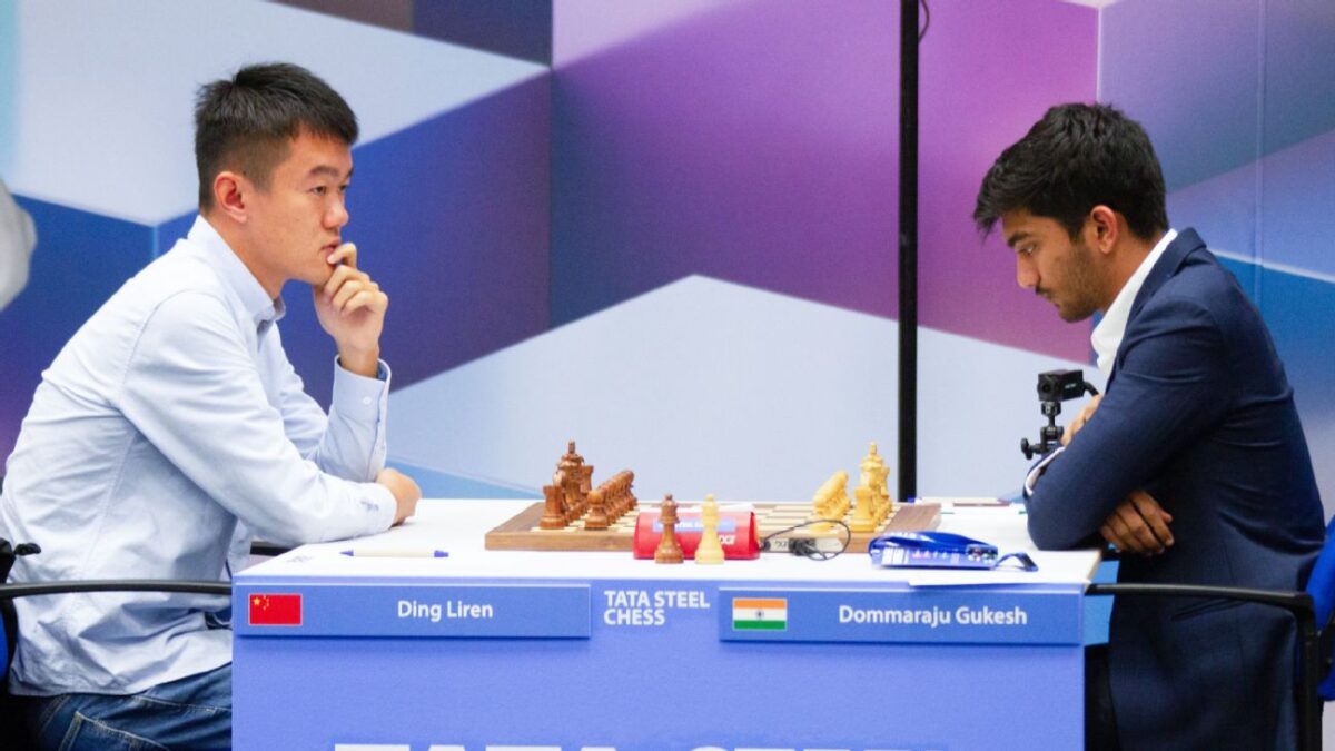 Ding Liren and D Gukesh at Tata Steel Masters