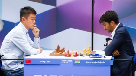 Ding Liren and D Gukesh at Tata Steel Masters