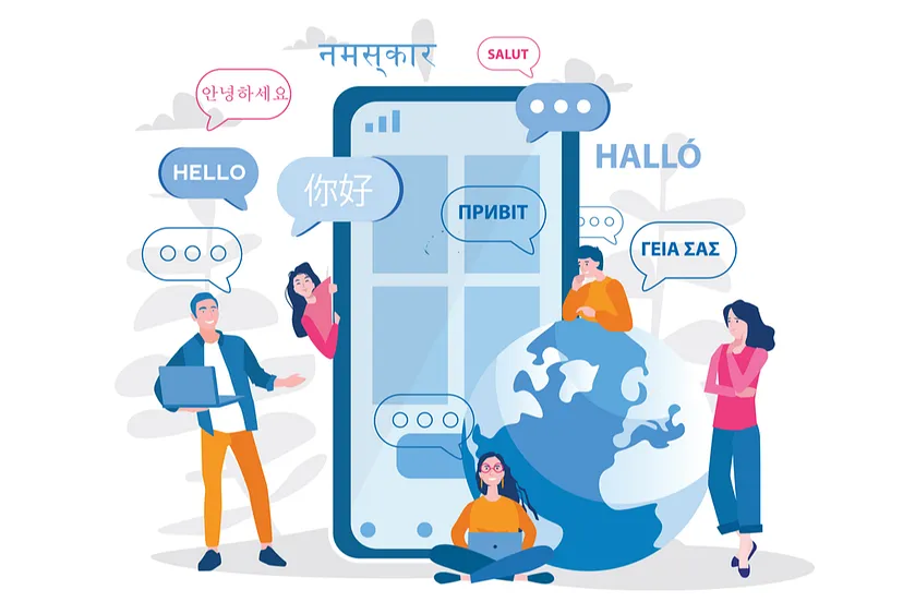 The image shows different words for greetings in different languages around the world to celebrate International Translation day.