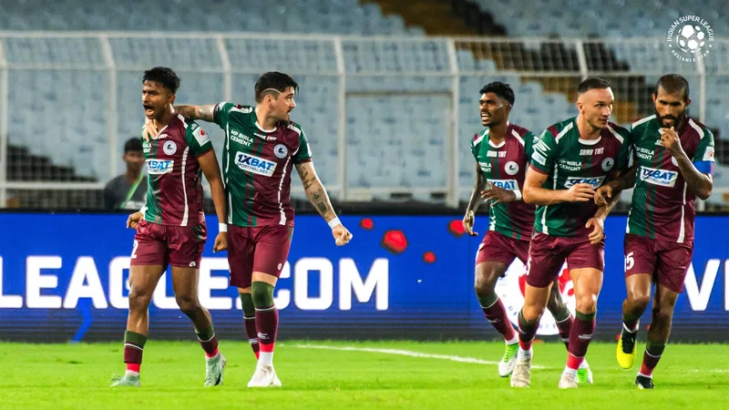 ISL 2024-25: Mohunbagan's Dippendu Biswas celebrates his first goal in Indian Super League for his club against Northeast United FC.