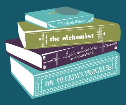 The book shows 4 of the most translated books around the world: The Little Prince, The Alchemist, Alice's Adventures in Wonderland, and The Pilgrim's Progress.