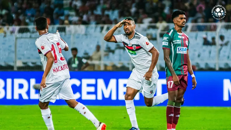 ISL 2024-25: Northeast United's Mohammed Ali Bemammer celebrates his goal against Mohunbagan Supergiants.