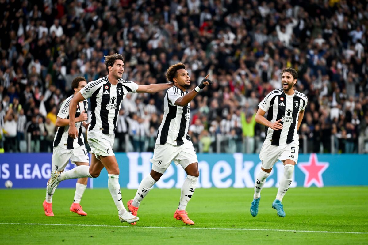 Juventus's Weston McKennie celebrating his goal.