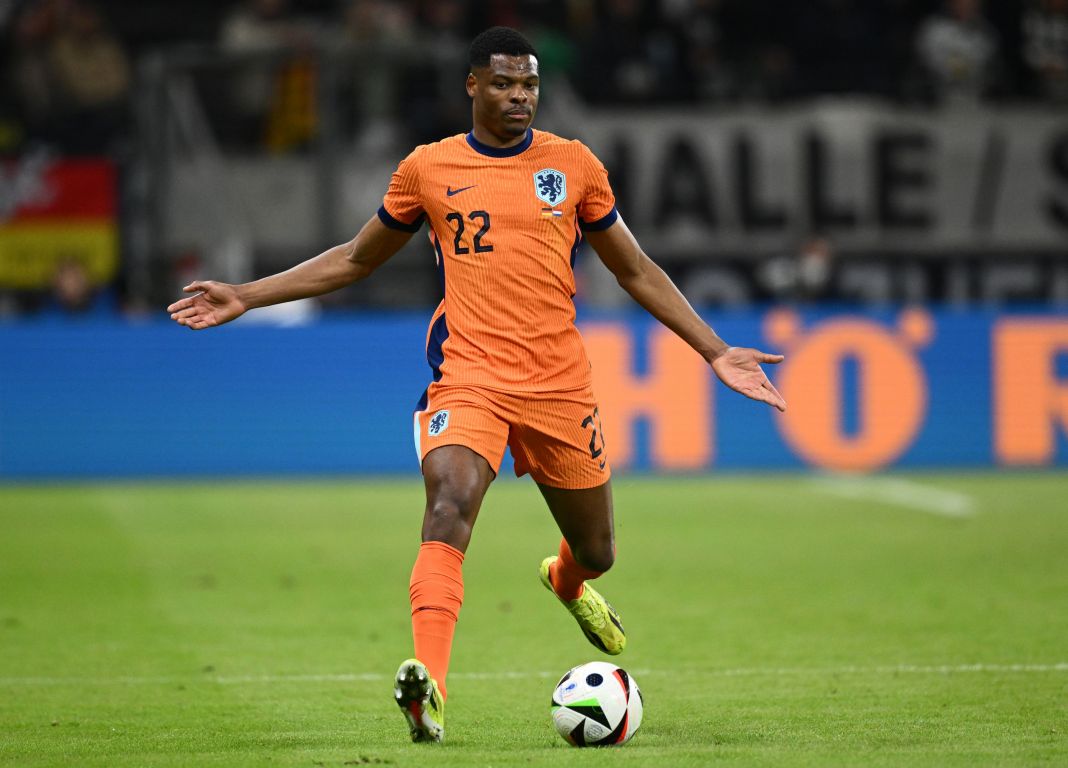 Denzel Dumfries of The Netherlands in action during the Nations League game