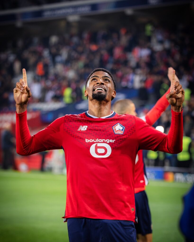 LOSC's Jonathan Davis celebrates his goal against Real Madrid in UCL. 