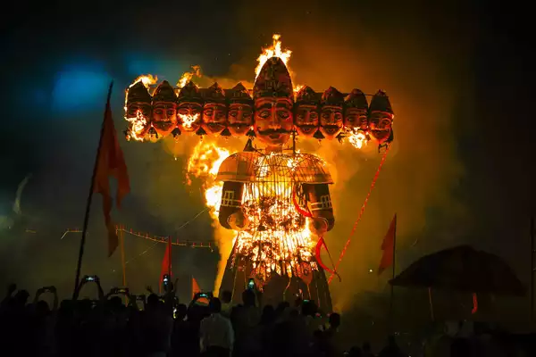 Burning of Ravana's idol during Dussehra Evening