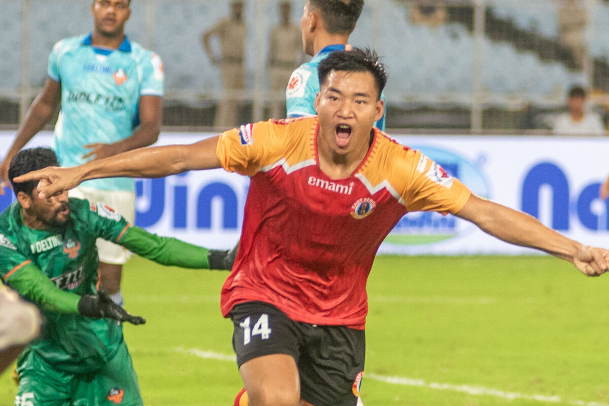 David Lalhansanga celebrating his goal during match 15 between East Bengal FC and FC Goa of the Indian Super League (ISL) 2024-25 season held at the Vivekananda Yuba Bharati Krirangan in Kolkata, on 27th September 2024.