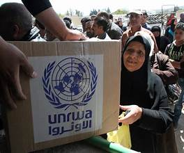 AN elderly women receiving the humanitarian aid from UNRWA.