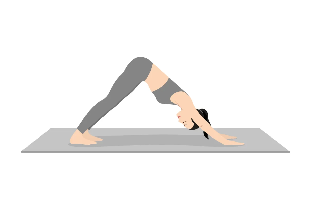 Animated image of a girl doing downward dog pose