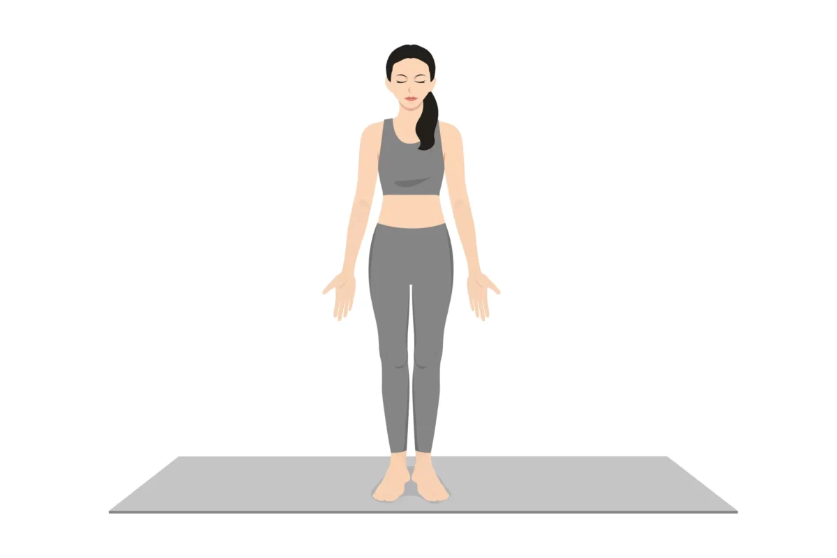 Animated image of a girl doing yoga's Mountain pose