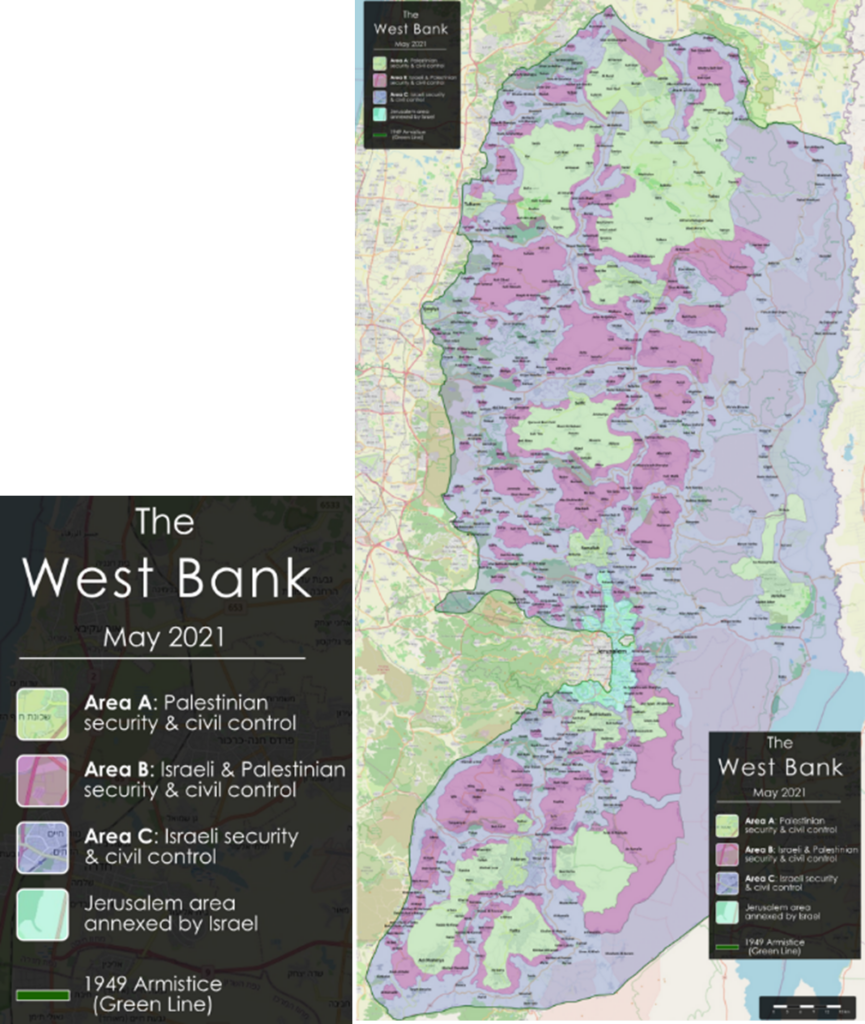 West Bank and the Areas A, B, C.

Courtesy: Britannica