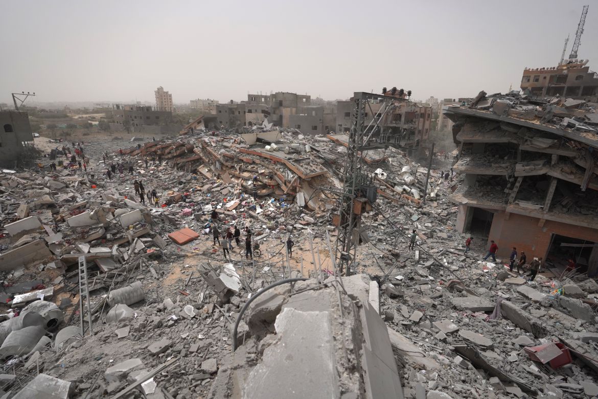 Wrecked buildings at the Nuseirat Refugee camp.