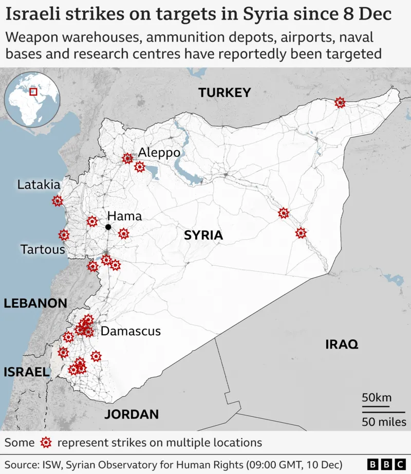 Syria has been struck by Israel since December 8th.

Courtesy: BBC