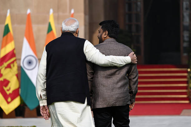 Anura Kumara Dissanayake, Sri Lanka's president, right, with Narendra Modi, India's prime minister, at Hyderabad House in New Delhi, India, on Monday, Dec. 16, 2024. Dissanayake is visiting India until Dec. 17.