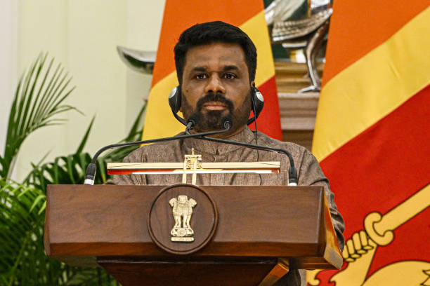 Anura Kumara Dissanayake, Sri Lanka's president, speaks during a news conference with Narendra Modi, India's prime minister, not pictured, at Hyderabad House in New Delhi, India, on Monday, Dec. 16, 2024. India and Sri Lanka will establish power grid connectivity and a multi-product petroleum pipeline, Modi said. 