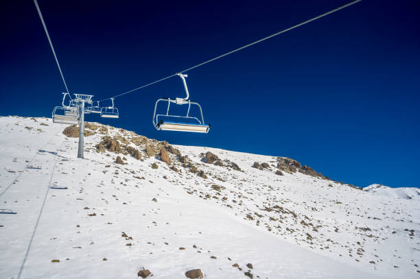 Snow-covered mountainous landscape with a ski lift.